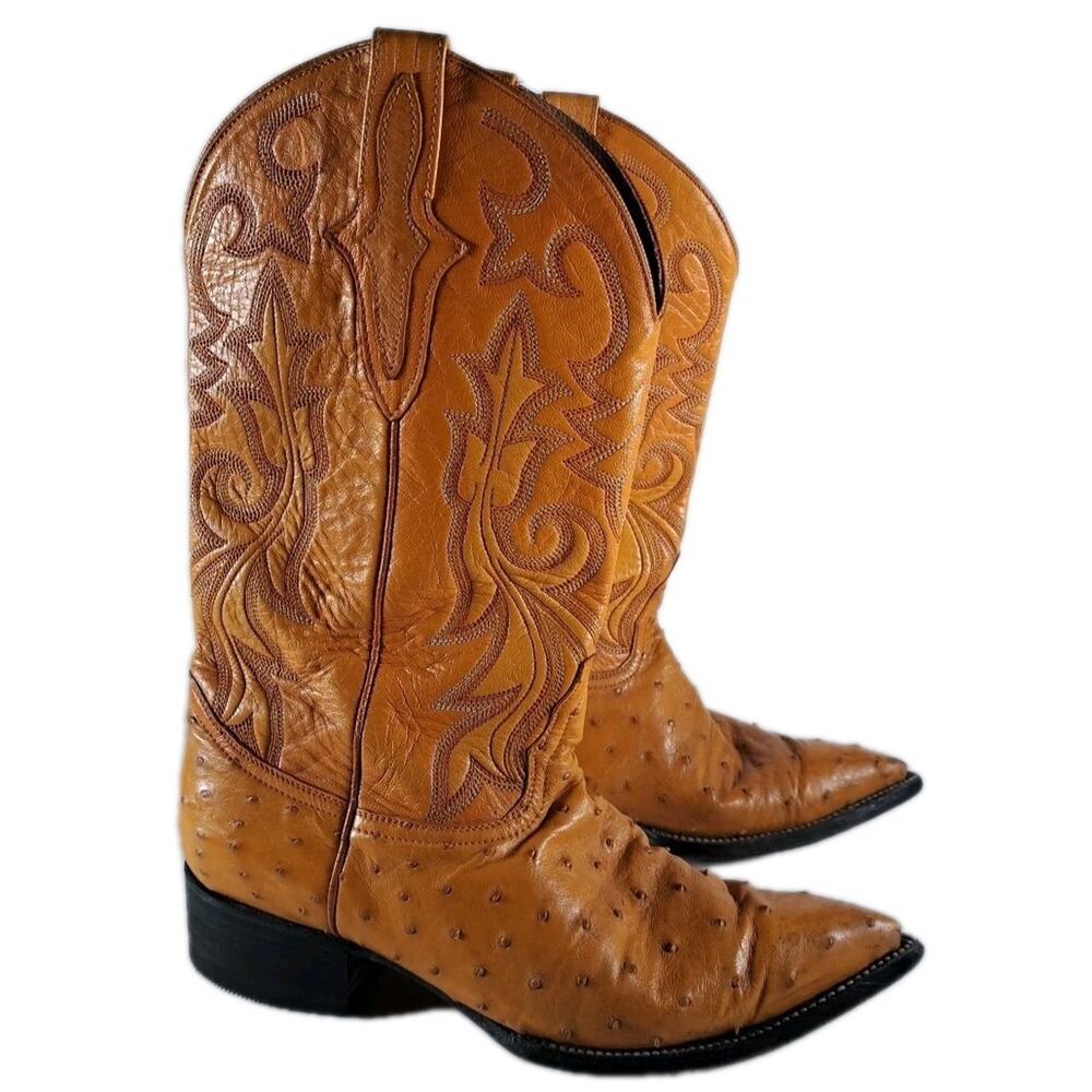 Full Quill Ostrich Leather Cowboy Western Boots Mens 7 Pointed Toe Mexico Exotic